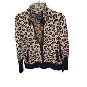Rachael Zoe Leopard Print Zip Up Sweater